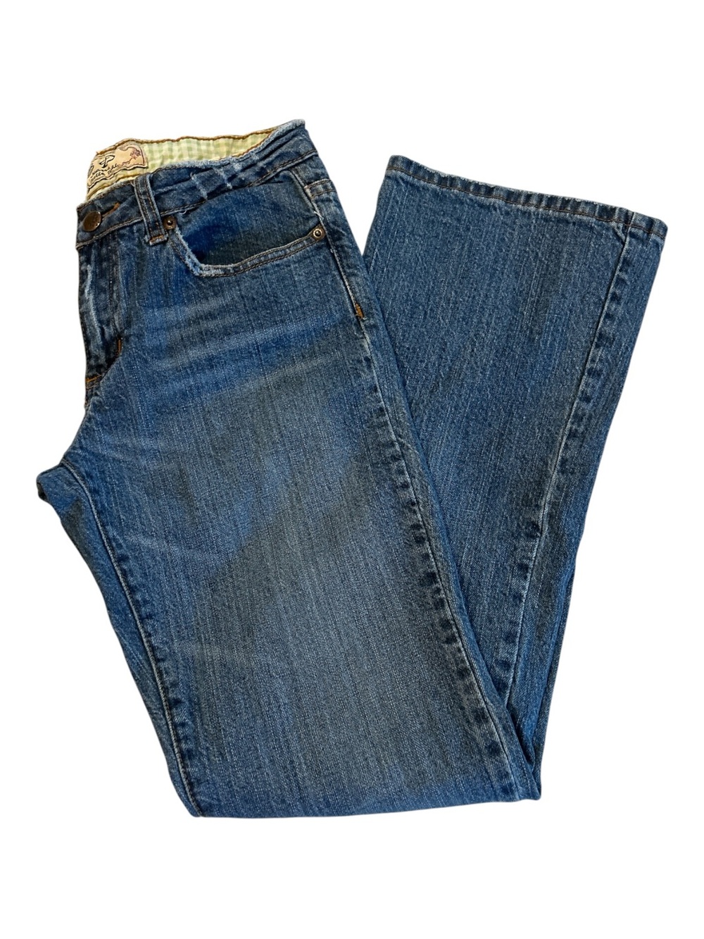 Vintage BD Bella Dahl Bootcut Jeans Low Rise Distressed Patch Back Pocket Size 7